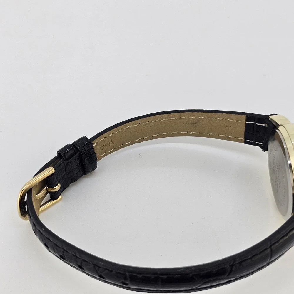 Women's Watch 28MM Cream Dial Black Faux Leather Bands NEW Battery